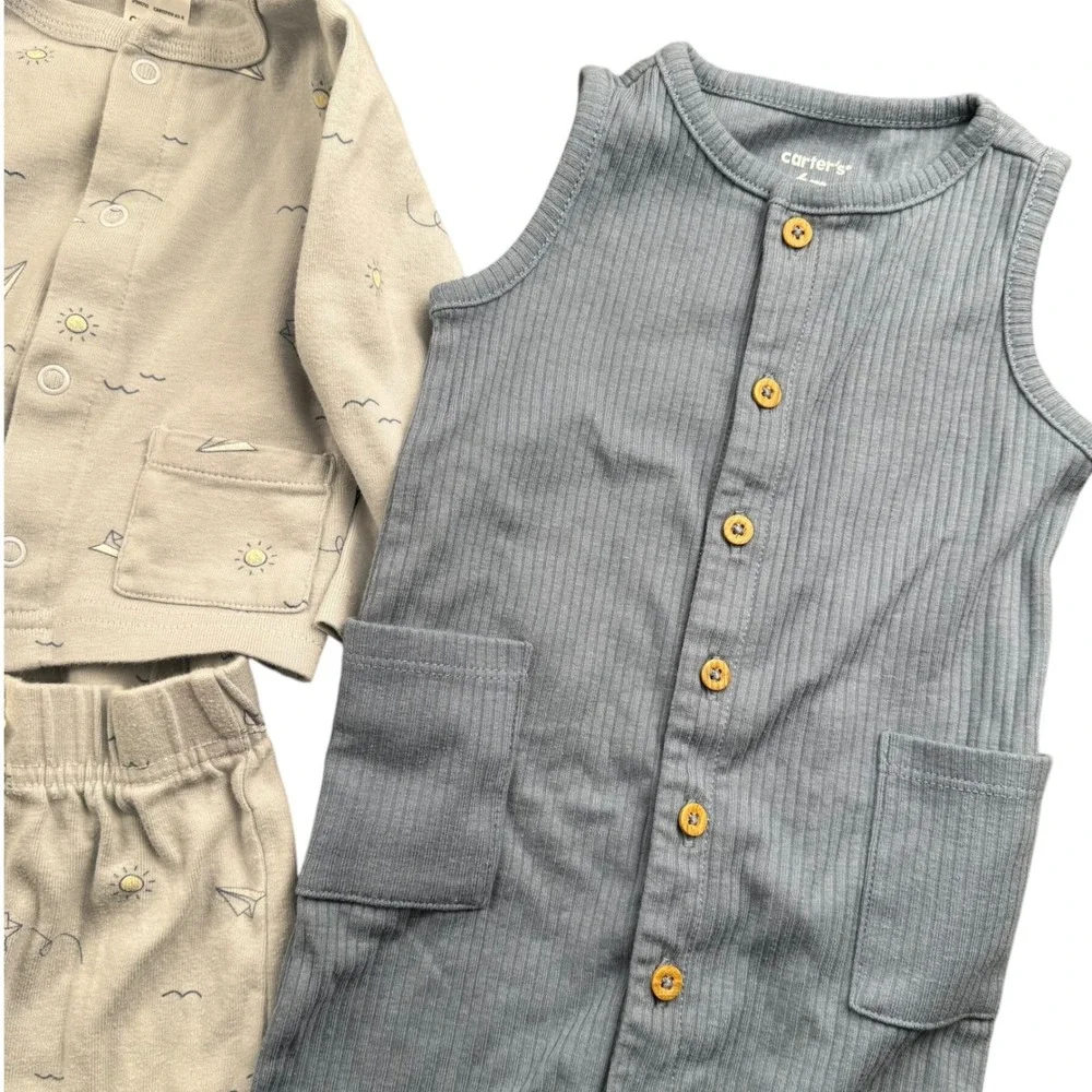 Carters‎ Baby Boys 6m Blue Cloud Pajama Footie Cardigan Pants Romper Outfit 291